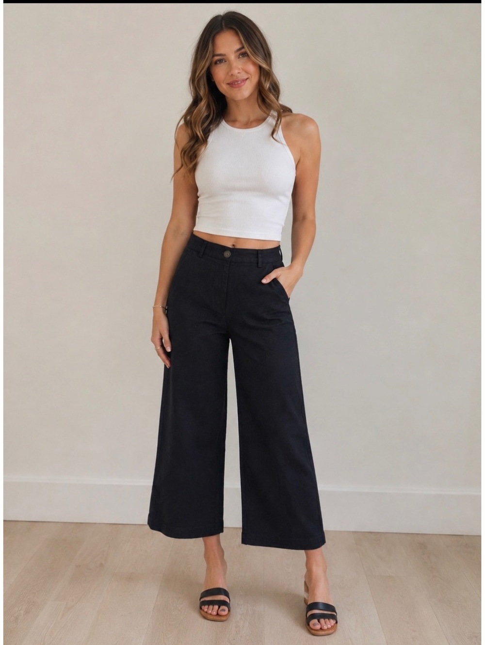 ABLE Black Wide Leg Cropped Pants Women’s Size 4